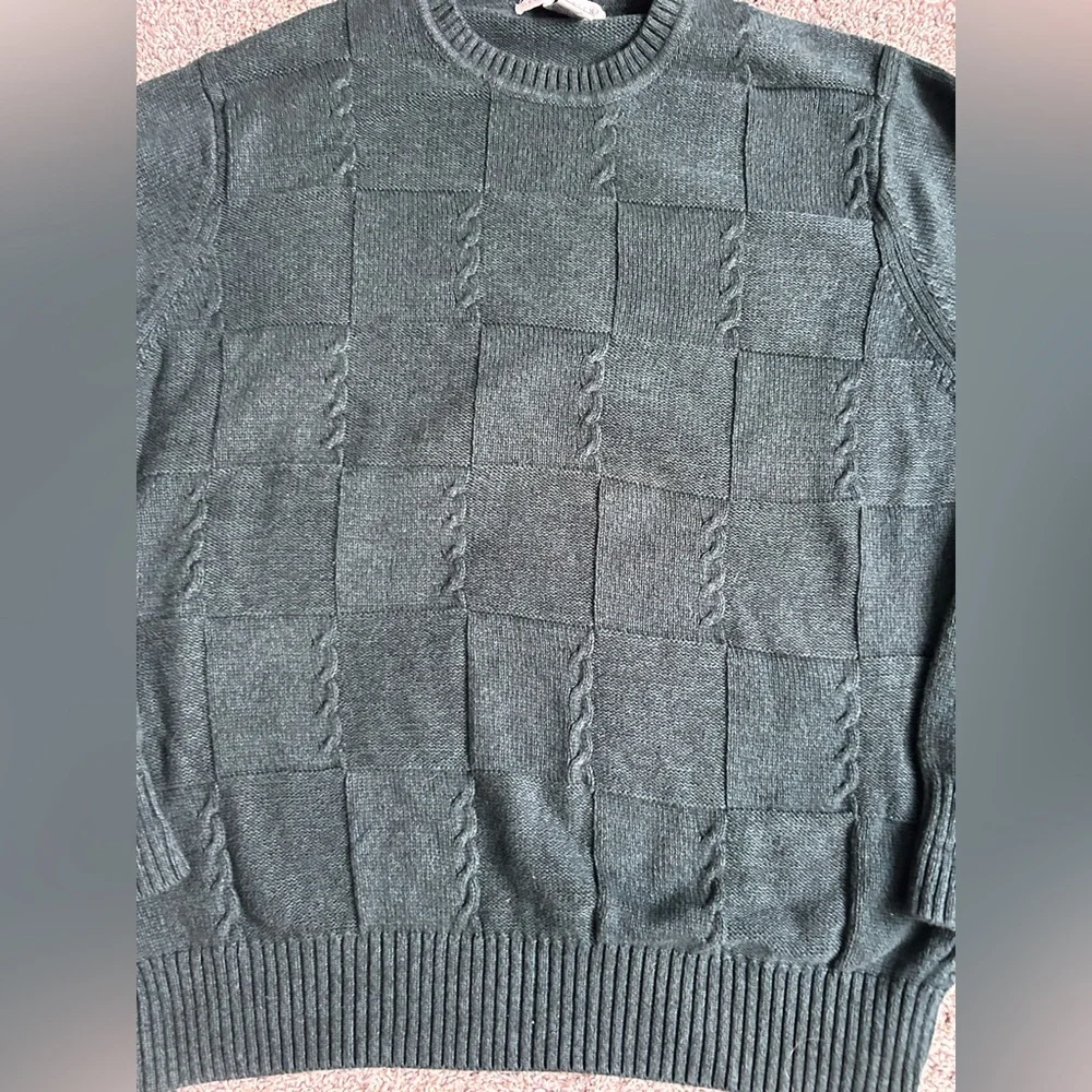 Geoffrey Beene Vintage cable knit pattern sweater in dark green size large - Picture 2 of 7